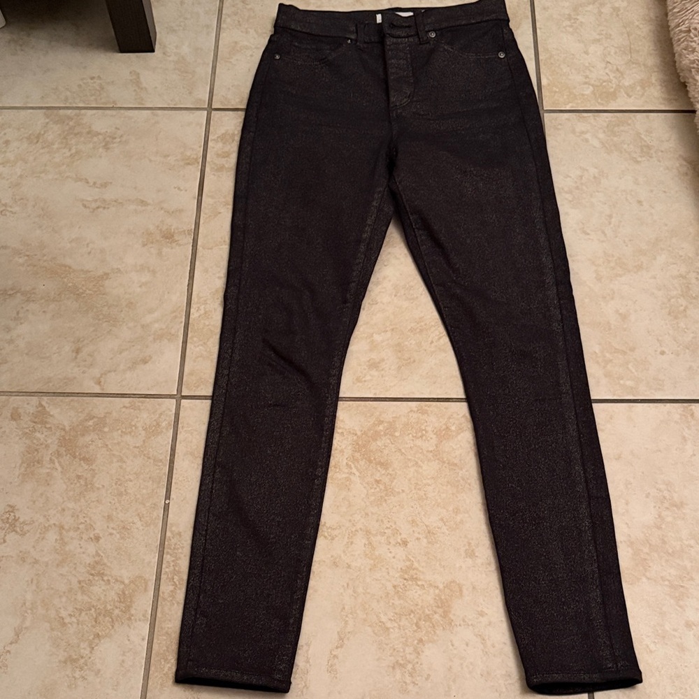 LOFT Women's Shimmer Dark Gray Skinny Jeans size 26. High waist.